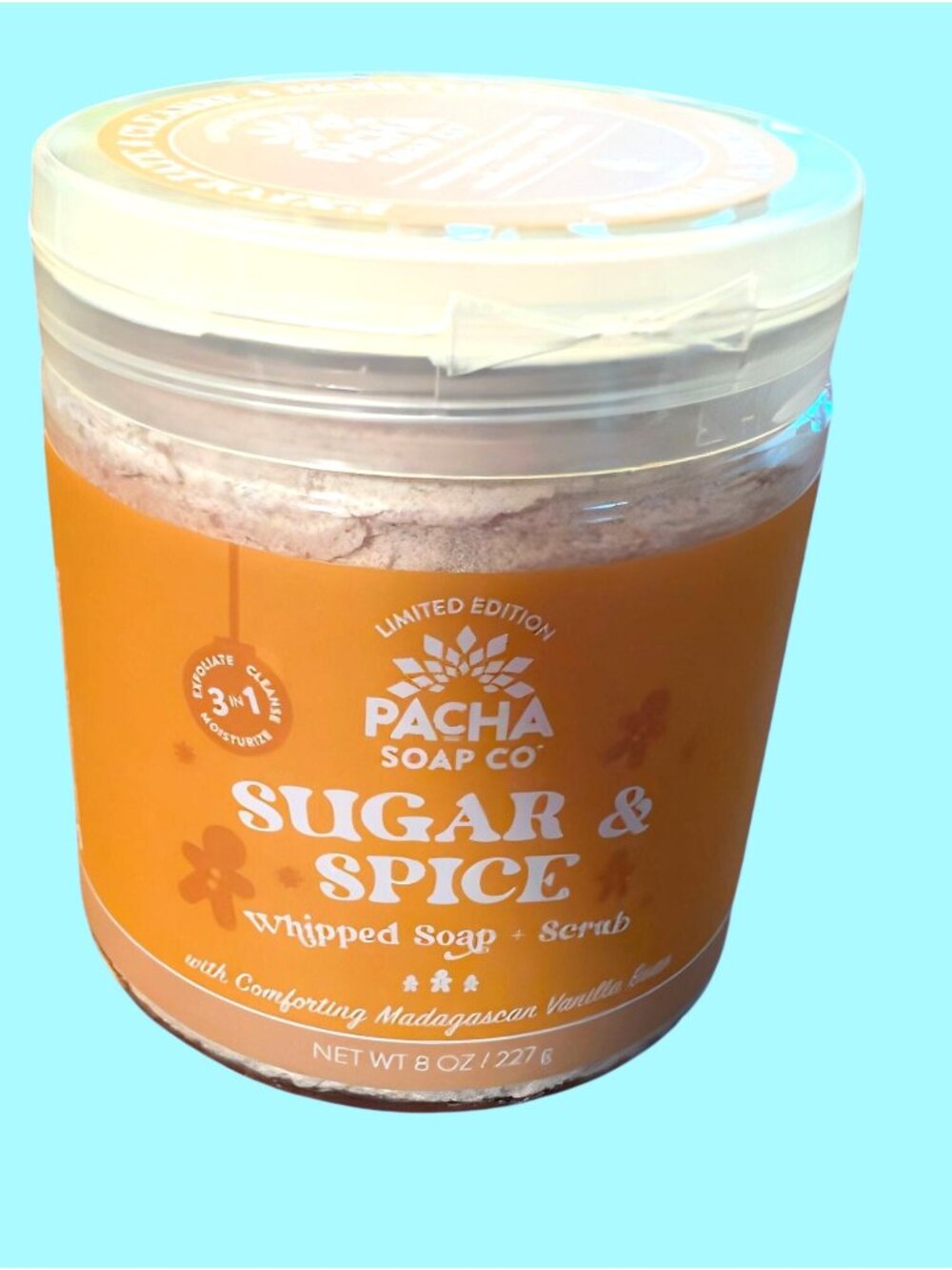 Pacha Soap Co Sugar & Spice Whipped Soap & Scrub 8oz Exfoliate Cleanse & Moistur